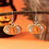 Hot Dear-Lover Halloween Rhinestone Pumpkin Hook Earrings Orange