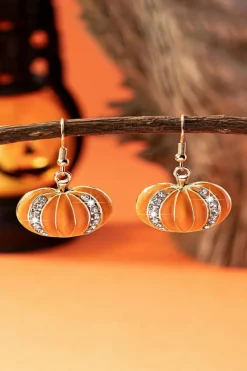 Hot Dear-Lover Halloween Rhinestone Pumpkin Hook Earrings Orange