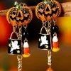 Sale Dear-Lover Halloween Rhinestone Pumpkin Ghost Tassel Earrings Orange