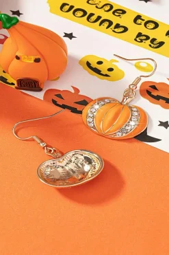 Hot Dear-Lover Halloween Rhinestone Pumpkin Hook Earrings Orange