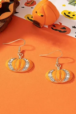 Hot Dear-Lover Halloween Rhinestone Pumpkin Hook Earrings Orange