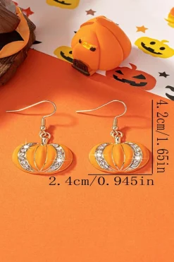 Hot Dear-Lover Halloween Rhinestone Pumpkin Hook Earrings Orange