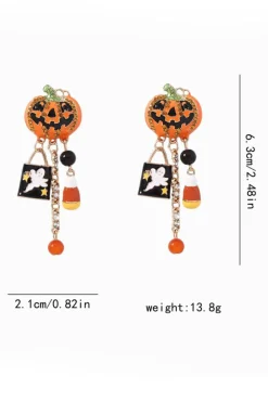 Sale Dear-Lover Halloween Rhinestone Pumpkin Ghost Tassel Earrings Orange