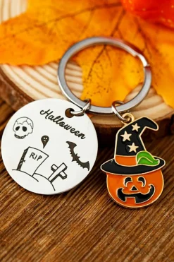 Discount Dear-Lover Halloween Witch Skull Stainless Steel Keychain Orange