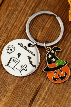 Discount Dear-Lover Halloween Witch Skull Stainless Steel Keychain Orange