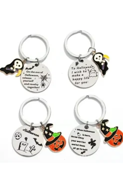 Discount Dear-Lover Halloween Witch Skull Stainless Steel Keychain Orange
