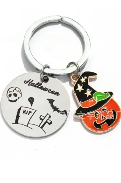 Discount Dear-Lover Halloween Witch Skull Stainless Steel Keychain Orange