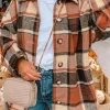 Clearance Dear-Lover Hooded Plaid Button Front Shacket Orange