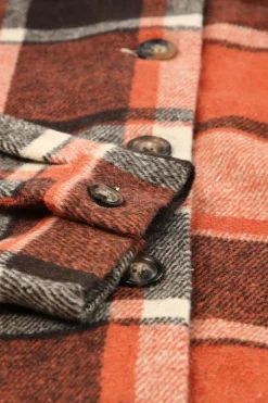 Clearance Dear-Lover Hooded Plaid Button Front Shacket Orange