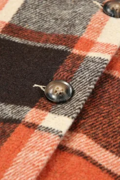 Clearance Dear-Lover Hooded Plaid Button Front Shacket Orange