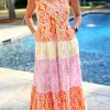 Hot Dear-Lover Knotted Straps Leopard Colorblock Dress Orange