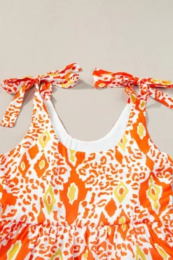 Hot Dear-Lover Knotted Straps Leopard Colorblock Dress Orange