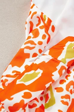 Hot Dear-Lover Knotted Straps Leopard Colorblock Dress Orange