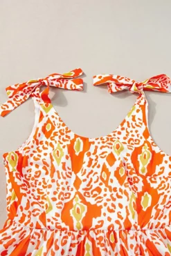Hot Dear-Lover Knotted Straps Leopard Colorblock Dress Orange