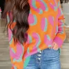 Hot Dear-Lover Leopard Colorblock Ribbed Edge Sweater Orange