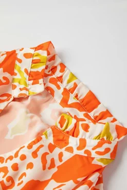 Online Dear-Lover Leopard Colorblock Puff Sleeve Split Neck Blouse Orange