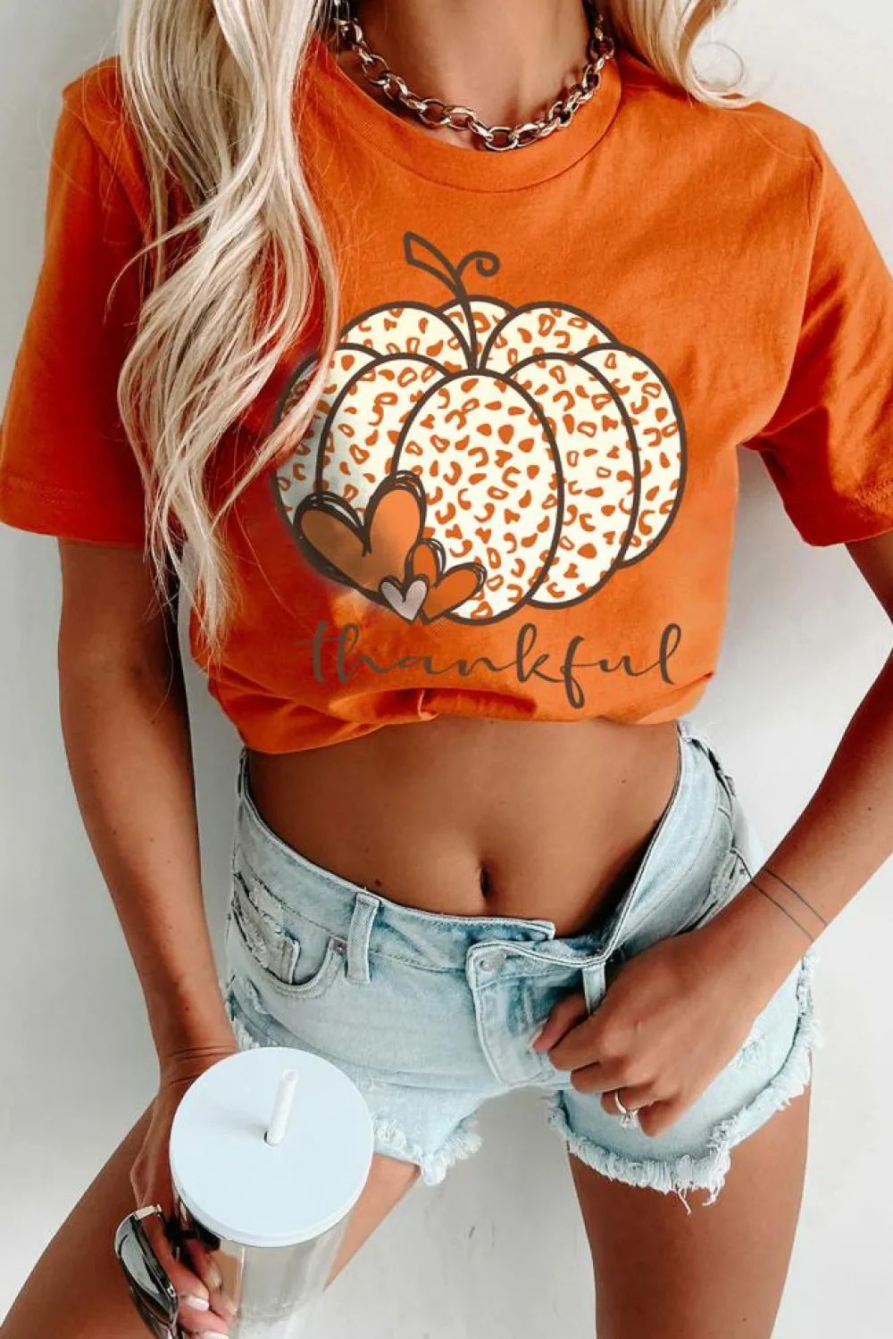 Online Dear-Lover Leopard Pumpkin Graphic Tee Orange