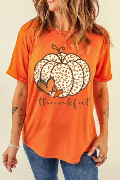 Online Dear-Lover Leopard Pumpkin Graphic Tee Orange