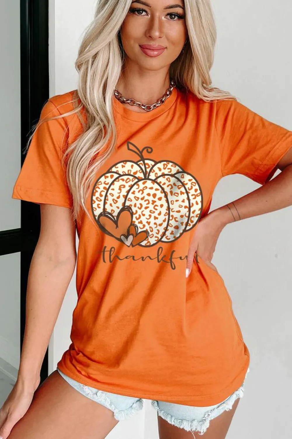 Online Dear-Lover Leopard Pumpkin Graphic Tee Orange