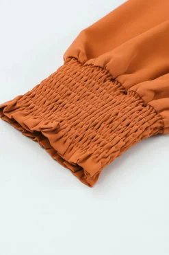 Discount Dear-Lover Long Bubble Sleeve Mock Neck Chiffon Blouse Orange