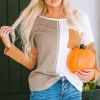 Sale Dear-Lover Long Sleeve Colorblock Chest Pocket Textured Knit Top Orange