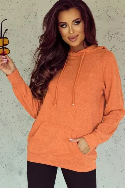 Fashion Dear-Lover Mineral Wash Kangaroo Pocket Drawstring Pullover Hoodie Orange