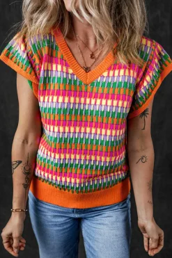 Best Dear-Lover Multi Flutter Sleeve Knitted Sweater Top Orange