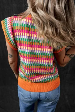 Best Dear-Lover Multi Flutter Sleeve Knitted Sweater Top Orange