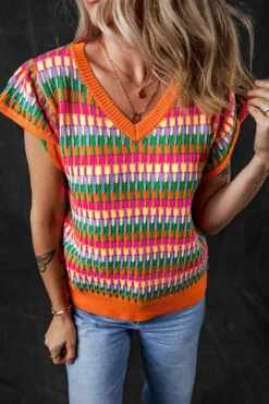 Best Dear-Lover Multi Flutter Sleeve Knitted Sweater Top Orange