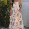 Outlet Dear-Lover Multi Printed Ricrac Trim Spaghetti Straps Maxi Dress Orange