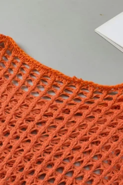 Online Dear-Lover Open Knit Crochet Bell Sleeve Tunic Sweater Orange