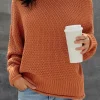Fashion Dear-Lover Oversized Chunky Batwing Long Sleeve Turtleneck Sweater Orange