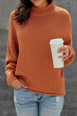 Fashion Dear-Lover Oversized Chunky Batwing Long Sleeve Turtleneck Sweater Orange