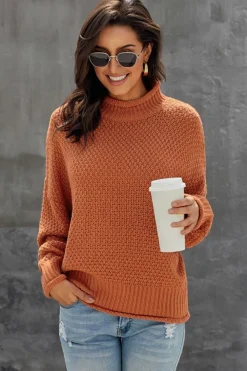 Fashion Dear-Lover Oversized Chunky Batwing Long Sleeve Turtleneck Sweater Orange