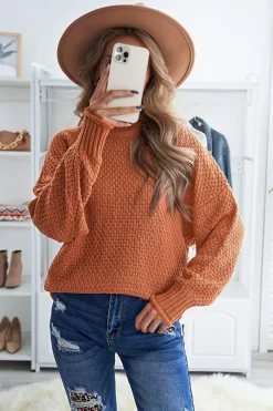 Fashion Dear-Lover Oversized Chunky Batwing Long Sleeve Turtleneck Sweater Orange