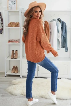 Fashion Dear-Lover Oversized Chunky Batwing Long Sleeve Turtleneck Sweater Orange