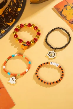 Online Dear-Lover 4pcs Halloween Ghost Spider Web Beaded Bracelet Set Orange