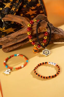 Online Dear-Lover 4pcs Halloween Ghost Spider Web Beaded Bracelet Set Orange