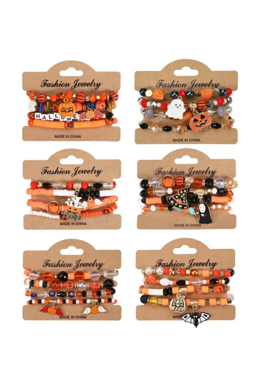 Fashion Dear-Lover 4pcs Halloween Pumpkin Bat Spider Bracelet Set Orange
