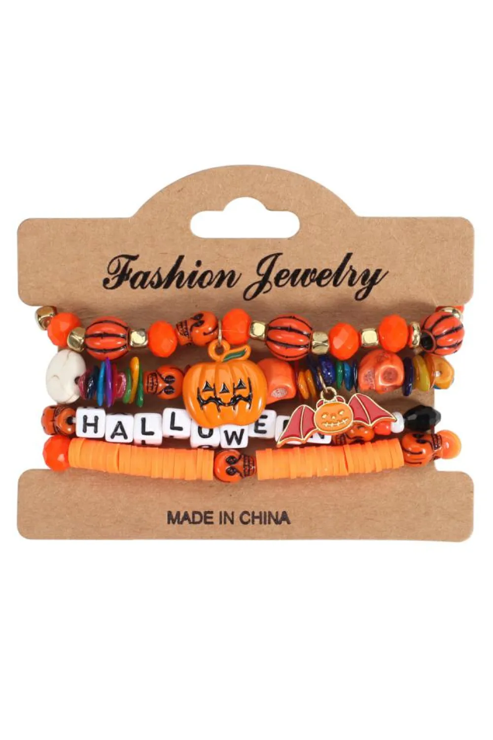 Fashion Dear-Lover 4pcs Halloween Pumpkin Bat Spider Bracelet Set Orange
