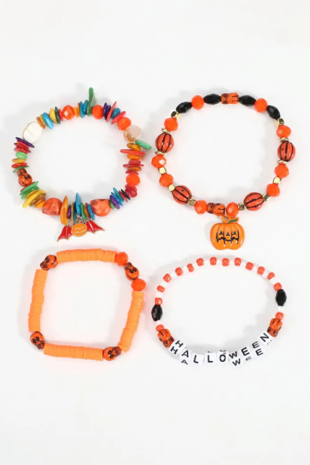 Fashion Dear-Lover 4pcs Halloween Pumpkin Bat Spider Bracelet Set Orange