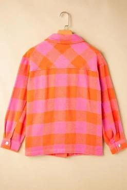 Clearance Dear-Lover Plaid Chest Pockets Button-up Turn Down Collar Jacket Orange
