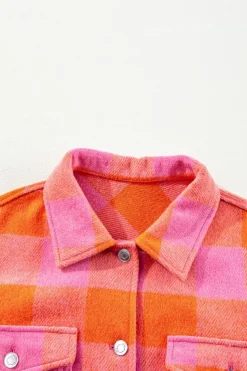 Clearance Dear-Lover Plaid Chest Pockets Button-up Turn Down Collar Jacket Orange