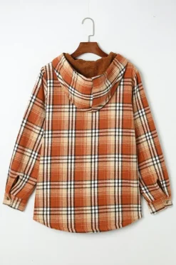 Outlet Dear-Lover Plaid Pattern Sherpa Lined Hooded Shacket Orange