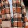 Clearance Dear-Lover Plaid Print Buttoned Shirt Jacket Orange