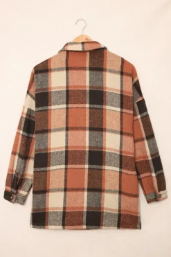 Clearance Dear-Lover Plaid Print Buttoned Shirt Jacket Orange