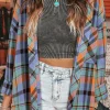 New Dear-Lover Plaid Print Loose Vintage Shirt Orange