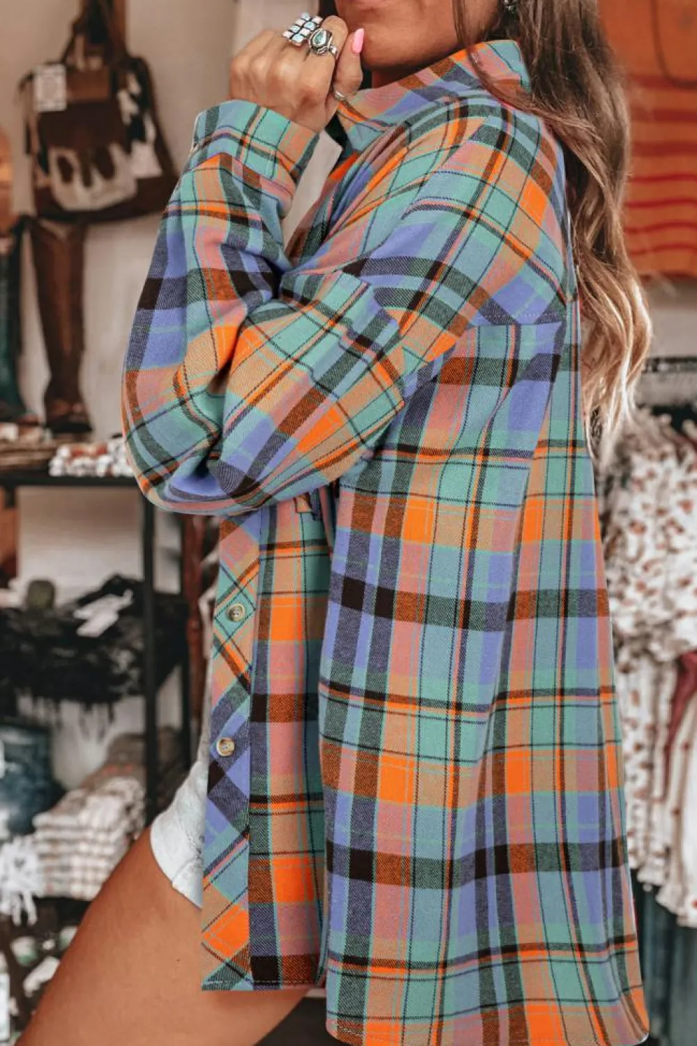New Dear-Lover Plaid Print Loose Vintage Shirt Orange