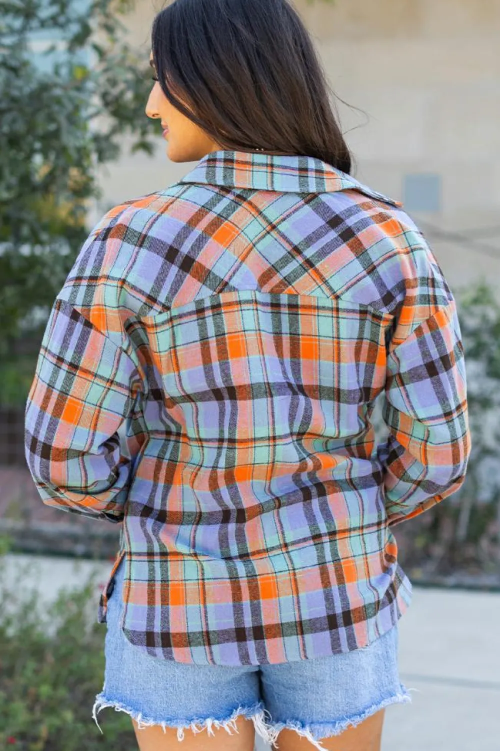 New Dear-Lover Plaid Print Loose Vintage Shirt Orange