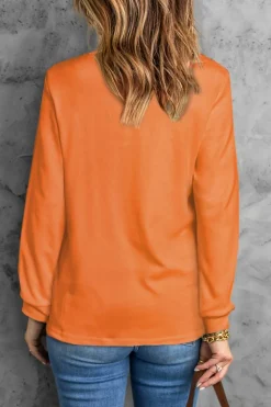 Outlet Dear-Lover Plain Crew Neck Long Sleeve Top Orange